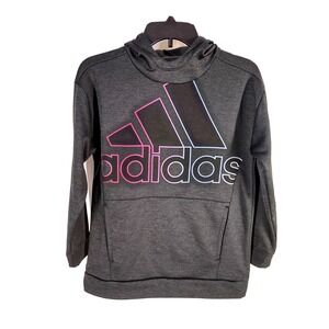 Hoodie Adidas Dark Grey XL 16 Girls Athleisure Logo Pullover Streetwear Graphic